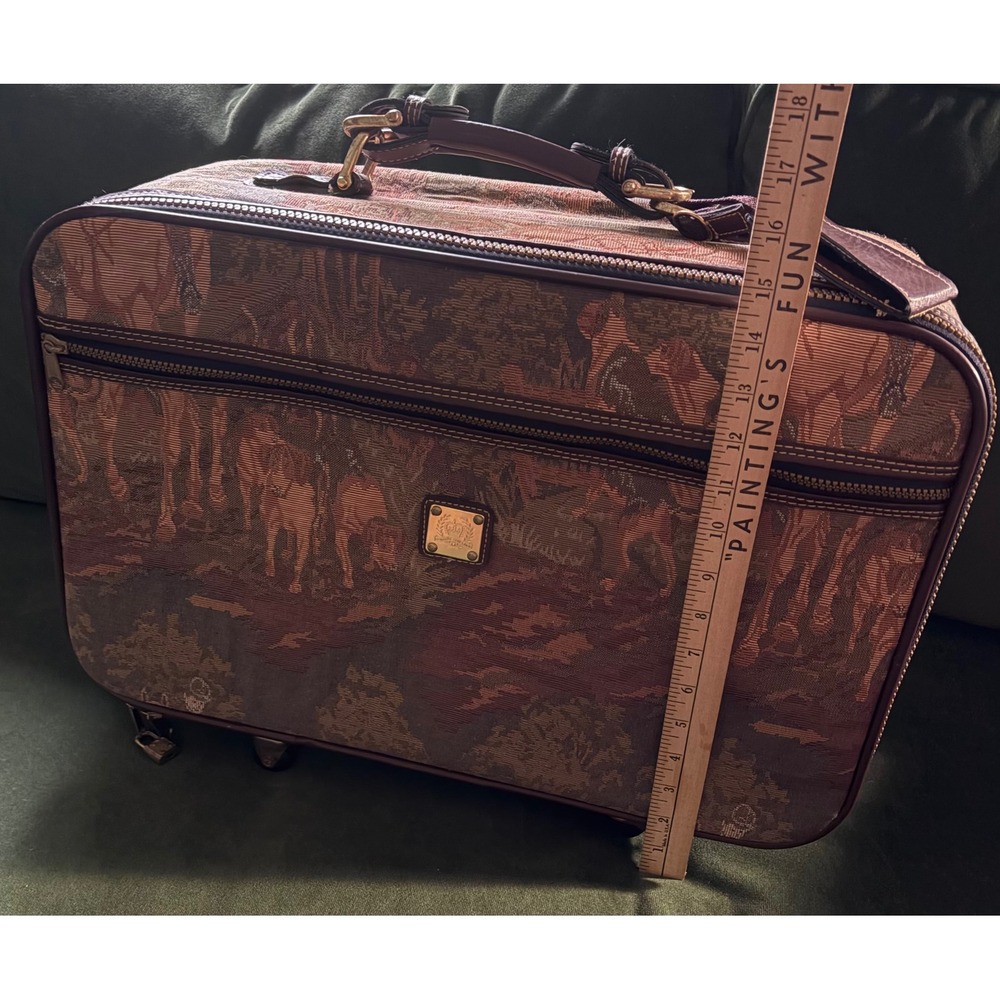 Vintage Tapestry Rolling Suitcase | Fox Hunt | Carry On Bag | Capizio |Brown Tan - Picture 4 of 16